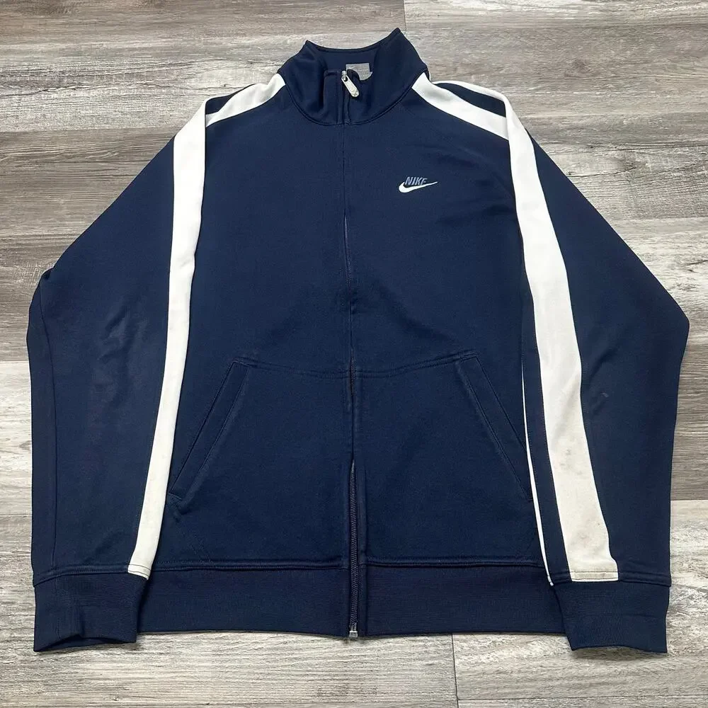 Vintage Y2K Nike Sportswear Blue White Stripes Mens XL Mini Swoosh Track Jacket